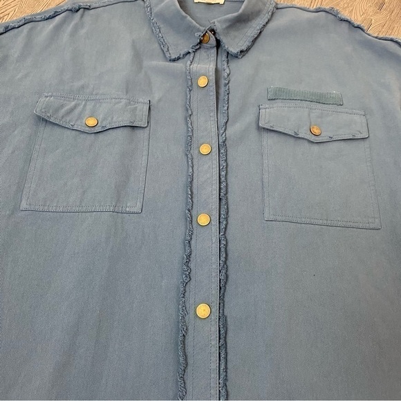 La Miel Anneli Twill Shacket in Stone Blue Color - Picture 14 of 16